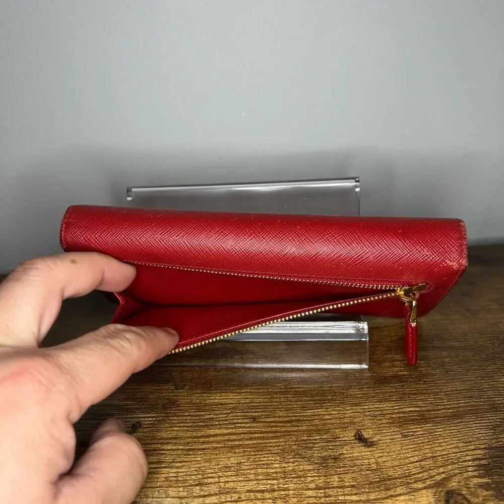 Prada Peonia Red Saffiano/Metal Wallet
